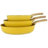 Image de MENASTYL - Lot de 3 poêles 20/24/28cm avec revêtement antiadhésif céramique (Sans PFAS/Sans PTFE) tous feux dont induction - En Aluminium - Gamme Colorama - Safran - 6014172