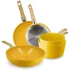 Image de MENASTYL - Batterie de cuisine 5 pièces avec revêtement antiadhésif céramique (Sans PFAS/Sans PTFE) tous feux dont induction - 2 poêles / 2 casseroles / 1 wok - Gamme Colorama - Safran - 6014174