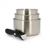 Image de MENASTYL - Lot de 3 casseroles inox 18/10 amovibles Iris Inox sans PFAS - Tous feux dont induction, four, réfrigérateur et lave-vaisselle - Empilables et résistantes - Poignée double sécurité