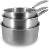 Image de MENASTYL - Lot de 3 casseroles inox Triply 18/10 tous feux dont induction fabriquées en France - sans PFAS ni substances nocives - Compatibles lave-vaisselle - 16, 18, 20cm - Poignée rivetée - 6014202