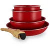 Image de MENASTYL - Batterie de Cuisine Amovible Empilable - Tous Feux Dont Induction - Revêtement Céramique Antiadhésif sans PFAS - Gamme Colorama - Couleur Magenta - 2 Poêles + 2 Casseroles + 1 Poignée