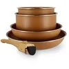 Image de MENASTYL - Batterie de Cuisine Amovible Empilable - Tous Feux Dont Induction - Revêtement Céramique Antiadhésif sans PFAS - Gamme Colorama - Couleur Noisette - 2 Poêles + 2 Casseroles + 1 Poignée