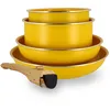 Image de MENASTYL - Batterie de Cuisine Amovible Empilable - Tous Feux Dont Induction - Revêtement Céramique Antiadhésif sans PFAS - Gamme Colorama - Couleur Safran - 2 Poêles + 2 Casseroles + 1 Poignée