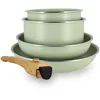 Image de MENASTYL - Batterie de Cuisine Amovible Empilable - Tous Feux Dont Induction - Revêtement Céramique Antiadhésif sans PFAS - Gamme Colorama - Couleur Céladon - 2 Poêles + 2 Casseroles + 1 Poignée