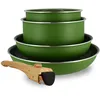 Image de MENASTYL - Batterie de Cuisine Amovible Empilable - Tous Feux Dont Induction - Revêtement Céramique Antiadhésif sans PFAS - Gamme Colorama - Couleur Olive - 2 Poêles + 2 Casseroles + 1 Poignée