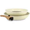 Image de MENASTYL - Lot de 2 Poêles Amovibles Empilables 22 et 26 cm - Tous Feux Dont Induction - Revêtement Céramique Antiadhésif sans PFAS - Gamme Colorama - Couleur Crème - 98% Aluminium Recyclé