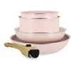 Image de MENASTYL - Batterie de Cuisine Amovible Empilable - Tous Feux Dont Induction - Revêtement Céramique Antiadhésif sans PFAS - Gamme Colorama - Couleur Rose - 2 Poêles + 2 Casseroles + 1 Poignée