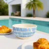 Image de Novastyl - 6 Bols Corfu 58Cl En Grès Blanc Avec Des Rayures Bleues OS