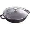 Image de STAUB Wok en Fonte avec Couvercle en Verre et Grille Amovible Inclus, Ø 30 cm, 4,40 L, Noir Mat
