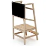 Image de WEBABY - Tour d'observation/apprentissage en bois avec tableau ardoise | 100 x 97 x 164,5 cm | Hauteur idéal pour plan de travail
