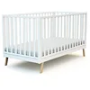 Image de AT4 - Lit bébé évolutif en bois KASA Blanc 70 x 140 cm | 146 x 74,5 x 83 cm | Sommier réglable 3 hauteurs | Échelle amovible | Transformable en lit junior
