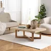 Image de MACABANE DAK - Table Basse rect. 120x70cm en béton Beige Pieds croisés en Teck
