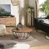 Image de MACABANE SIXTINE - Table Basse Coque Ronde 80x80cm Plateau Teck recyclé piétement métal Noir