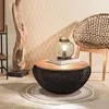 Image de MACABANE SIXTINE - Table Basse Ronde 65x65cm en rotin Noir Plateau Amovible