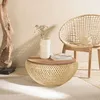 Image de MACABANE SIXTINE - Table Basse Ronde 65x65cm en rotin Beige Plateau Amovible