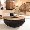 Image de MACABANE SIXTINE - Table Basse Ronde 80x80cm en rotin Noir Plateau Amovible