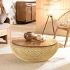 Image de MACABANE SIXTINE - Table Basse Ronde 80x80cm en rotin Beige Plateau Amovible