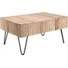 Image de MACABANE Clara - Table Basse rectangulaire 2 tiroirs Branches Bois Teck Naturel - Pieds épingles Scandi métal
