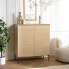 Image de MAXENDRE - Buffet Couleur Naturelle 2 Portes 3étagères Pieds métal Noir