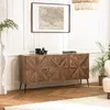 Image de MACABANE Kiara - Buffet 3 Portes Bois recyclé Formes symétriques Pieds métal