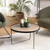 Image de MACABANE Julia - Table Basse Ronde 60x60cm Mocha Pieds asymétriques métal Noir