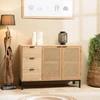 Image de Macabane - Buffet 3 tiroirs 2 portes cannage pieds métal marceau naturel - 110x40x78.5 cm OS
