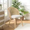 Image de MACABANE Agathe - Chaise Bois d'Hévéa Assise Tissu Blanc Dossier Arrondi rotin