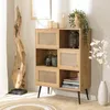 Image de MACABANE Charlie - Buffet Marron 3 niches 3 Portes Effet cannage Pieds métal