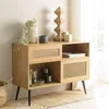 Image de MACABANE Charlie - Buffet Bas Marron 3 niches 2 Portes Effet cannage Pieds métal