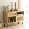 Image de Macabane - Buffet bas 3 niches 2 portes rotin marron - 95x35x70 cm OS