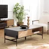 Image de MACABANE Charlie - Table Basse Marron et Noire 2 tiroirs 1 Niche Pin Pieds métal