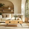 Image de MACABANE Helena - Table Basse 2 tiroirs pin Couleur Naturelle Pieds métal Vert