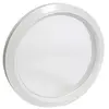 Image de NICOLL, Hublot rond décor blanc vitrage incolore diamètre 307mm, Vitrage synthétique, Aspect martelé translucide, Composé de 2 éléments à visser par une rotation inverse