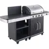 Image de Cook’in Garden - Cuisine Extérieure Modulable FIDGI 4, Barbecue au Gaz, 4 Brûleurs avec Thermomètre, Meuble d’Appoint Desserte, Structure Métal, Noir
