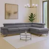 Image de Mobilier design - Canapé d'angle avec têtières relevables en velours Quentin gris foncé - 260x180x72 cm OS