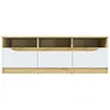 Image de Menzzo Z11863076 Meuble TV, TemiraCollection, Bois Chêne Clair/Blanc, 3 Tiroirs, 130cm x 39cm x 45.5cm