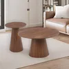 Image de Mobilier design - 2 tables basses rondes callie bois noisette - 80x80x45 cm/ 45x45x55 cm OS