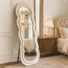 Image de Mobilier design - Miroir en pied décoratif design ondulé andromak velours crème - 70x5x170 cm OS