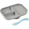 Image de BÉABA, Set Repas Bébé, Avec Ventouse, Anti dérapant, Assiette Silicone Compartimentée + Cuillère, Sain et Durable, Compatible lave-vaisselle, Micro-onde, Congélateur, Facile d'entretien, Grey