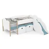 Image de DEMEYERE Lit toboggan - 90 x 200 cm - Sommier à lattes - 2 Tirroirs - Décor blanc et bleu orage