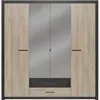 Image de Armoire - Décor Chêne et noir - 4 portes battantes - 2 tiroirs - Miroirs - L 198 x H 2031 x 566 cm - COLORADO - Made in France