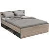 Image de DEMEYERE Michigan Lit adulte 140x190 cm - 2 tiroirs et 1 niche - Industriel - Certifié PEFC 100% - Décor chêne brossé et noir