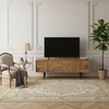 Image de Bois & Chiffons - Meuble Tv bois sculpté motif géométrique 4P Manguier Maglan Beige - 140x40x50 cm OS