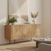 Image de Bois & Chiffons - Buffet bas bois sculpté motif géométrique 3P Manguier Maglan II beige - 170x45x80 cm OS