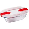 Image de Pyrex Lot de 4 assiettes rectangulaires en verre avec couvercle ventilé Rouge 0,4 l
