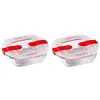 Image de Pyrex Lot de 2 plats carrés classiques en verre avec couvercle ventilé Passe au micro-ondes Rouge 2,2 l