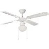 Image de Ventilateur de plafond réversible FARELEK BALI - Ø 107 cm 4 pales blanches / cannées blanches + éclairage - 112420