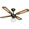 Image de FARELEK - BALI Ø 107 cm - Ventilateur de plafond réversible Laiton Antique 4 pales noyées / cannées noyer + éclairage