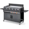 Image de BRASERO - Plancha Lola à gaz sur chariot équipé Gun Metal - 4 brûleurs à gaz - jusqu'à 14 convives - Surface de cuisson 88 x 35,5 cm - 9,6 kW - Récupérateur de graisse