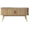 Image de Calicosy - Meuble TV 2 Portes Coulissantes - Décor Bois Chêne - Panneaux De Particules - Pieds Et Poignées en Bois Véritable - Salon Ou Chambre - Style Moderne Et Naturel - L 120 x P 39 x H 55 cm